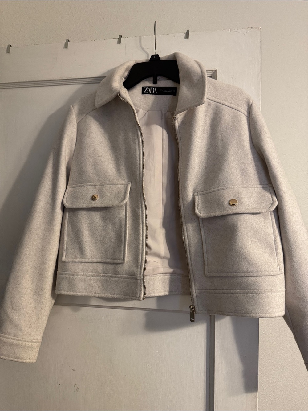 ZARA Cream Wool-Blend Utility Zip Jacket